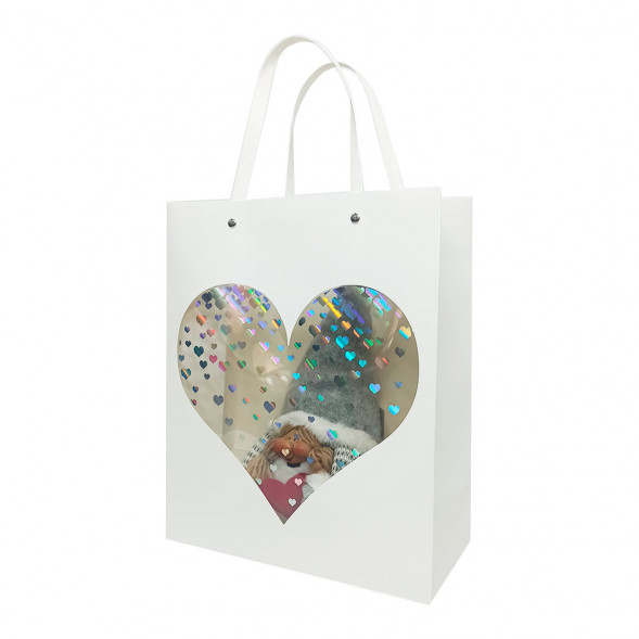 Пакет ЛЮКС Сердце прозрачное с плоской ручкой размер 26*32*12см