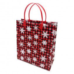 Пакет сумка размер 23*26см Снежинки на красном