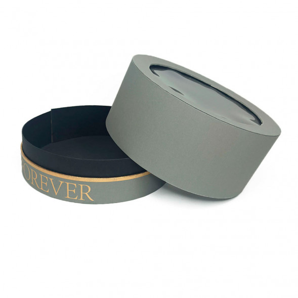 Коробка круг Forever с окошком серая размер 25*15см