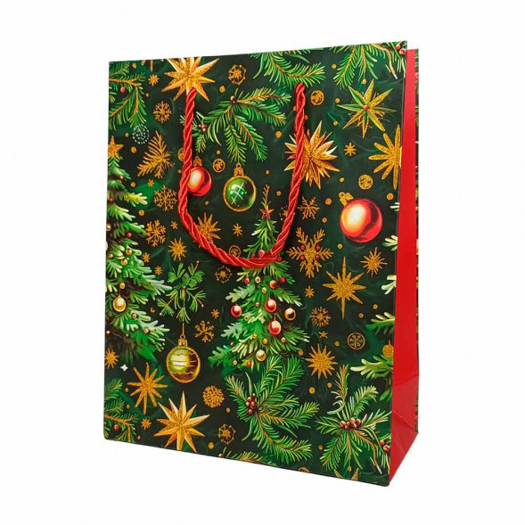 Пакет ЛЮКС НГ Елки, шары с золотым тиснением размер 18*23*10см