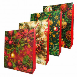 Пакет ЛЮКС НГ Елки, шары с золотым тиснением размер 26*32*12см