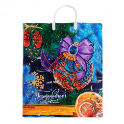 Пакет с пластмассовыми ручками Шар с фиолетовым бантом размер 40*44см