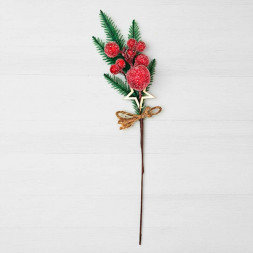 Ветка декор новогодний с заснеженными ягодами и звездочкой Н-43см 