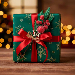 Ветка декор новогодний с заснеженными ягодами и звездочкой Н-43см 