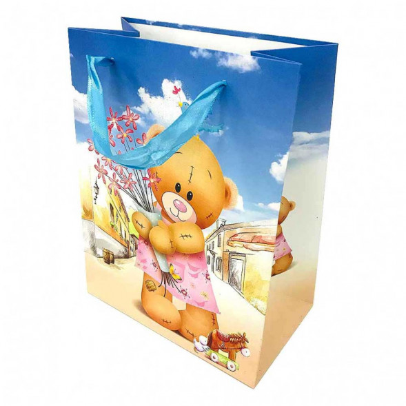 Пакет ЛЮКС Мишка с блеском размер 26*32*12см