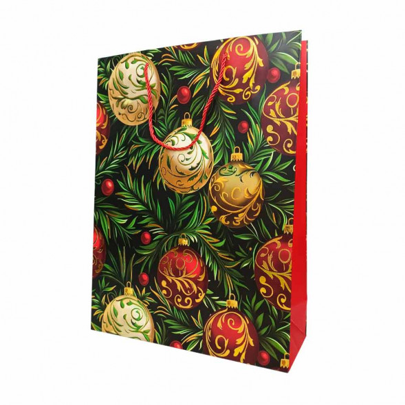 Пакет ЛЮКС НГ Елки, шары с золотым тиснением размер 31*42*12см