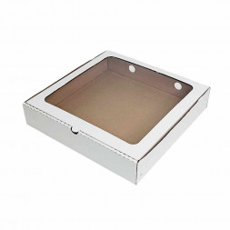 Коробка для пирога с окном белая/крафт d-25-30 размер 300*300*60мм