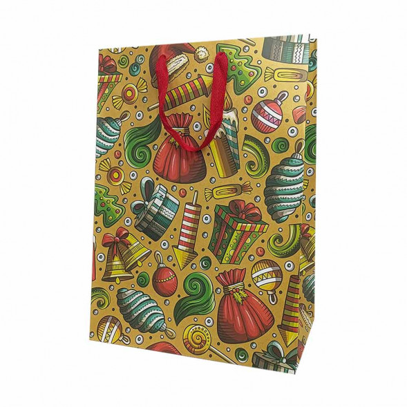 Пакет крафт новогодний размер 31*44*19см
