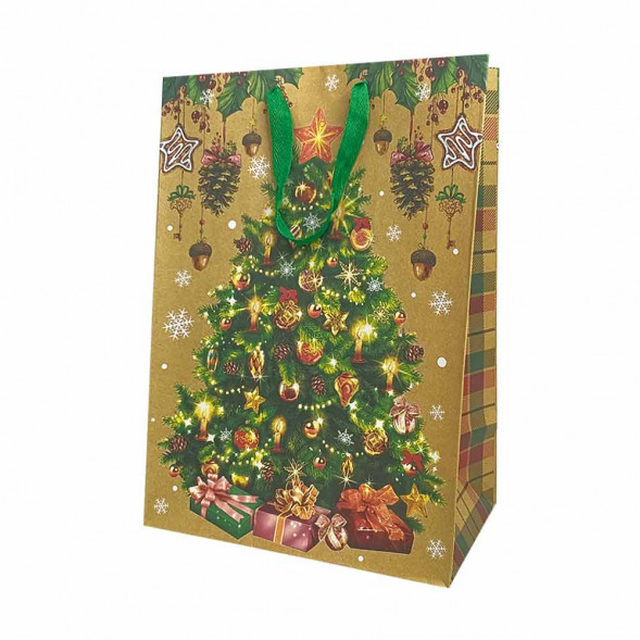 Пакет крафт новогодний размер 31*44*19см