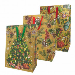 Пакет крафт новогодний размер 31*44*19см