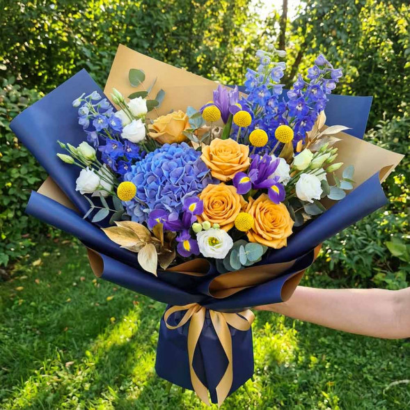 Пленка в рулоне матовая двухцветная золото синий размер 58см*10м 65мкм