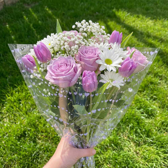 Пленка в рулоне Сердечные нити сиреневая размер 57см*10м 50мкр