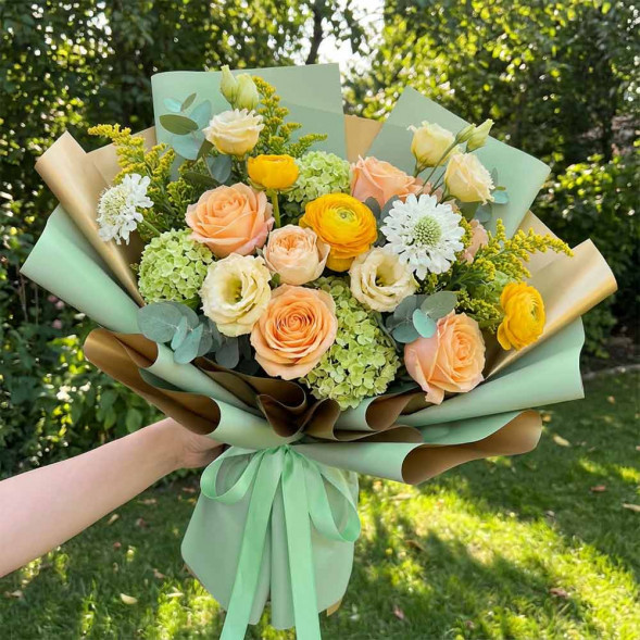 Пленка в рулоне матовая двухцветная золото мятный размер 58см*10м 65мкм