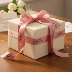 Лента атласная Поздравляем пепельная роза размер 2,5см*23м