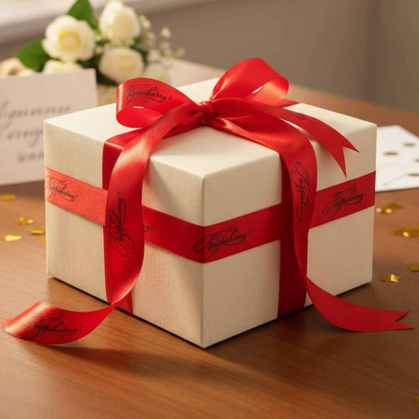 Лента атласная  Поздравляем красная размер 2,5см*23м