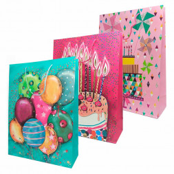 Пакет ЛЮКС День рождения с блеском размер 31*42*12см