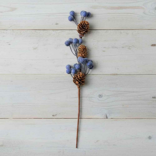 Ветка с синими ягодами и шишками Н-33см