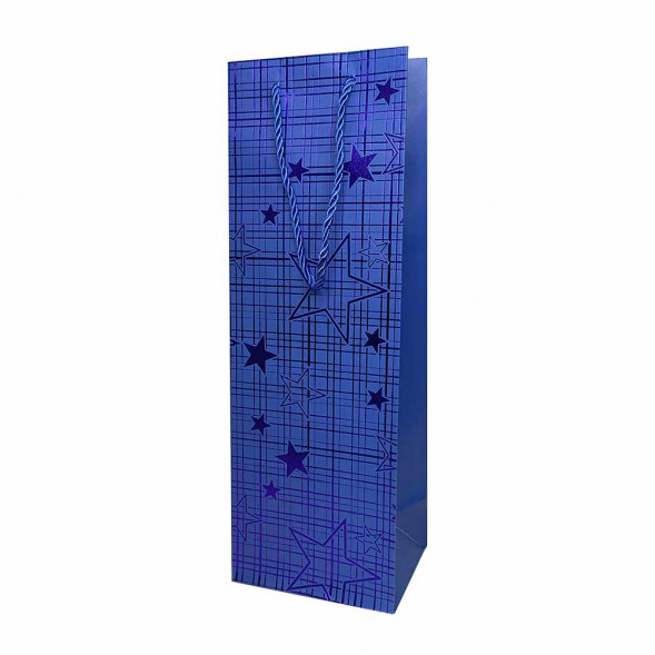 Пакет под бутылку ЛЮКС Звезды металл размер 12*36*9см