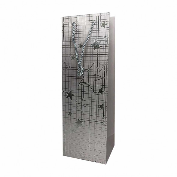 Пакет под бутылку ЛЮКС Звезды металл размер 12*36*9см