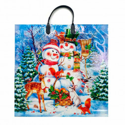Пакет с пластмассовыми ручками Снеговички размер 34*37см