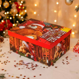 Коробка прямоугольная НГ Новогодний мишка в 7-ми размерах