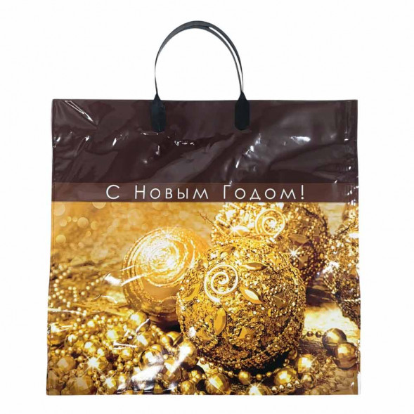 Пакет с пластмассовыми ручками Золотые шары размер 34*37см