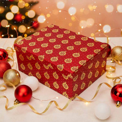 Коробка прямоугольная НГ Новогодний шар голография на красном в 9-ти размерах