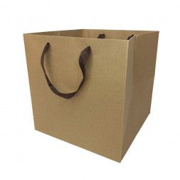 Пакет крафт с широким дном с тканевой ручкой размер 25*25*25см