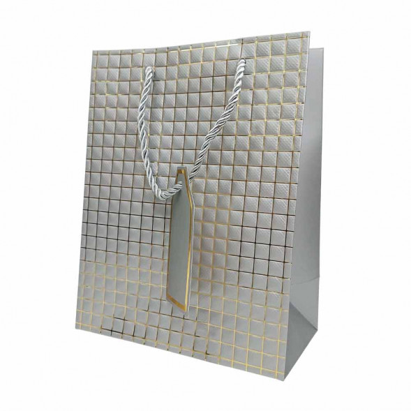 Пакет ЛЮКС Золотые квадратики с тиснением размер 18*23*10см