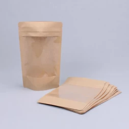 Дой-пак бумажный крафт с окном с замком zip-lock 120*185+(30+30) уп 10шт