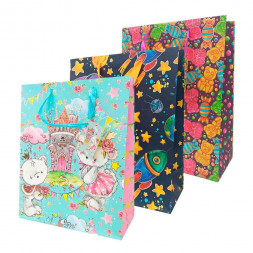 Пакет ЛЮКС Детский с золотом размер 26*32*12см