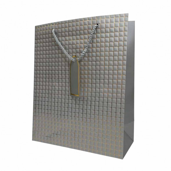 Пакет ЛЮКС Золотые квадратики с тиснением размер 26*32*12см