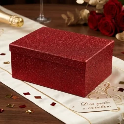 Коробка прямоугольная Красные блестки размер 29*22*12,5см