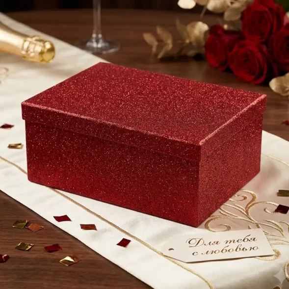 Коробка прямоугольная Красные блестки размер 29*22*12,5см