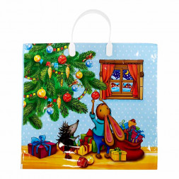 Пакет с пластмассовыми ручками Заяц и ёжик размер 34*37см