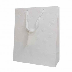 Пакет ЛЮКС Цветы с тиснением белый размер 26*32*12см