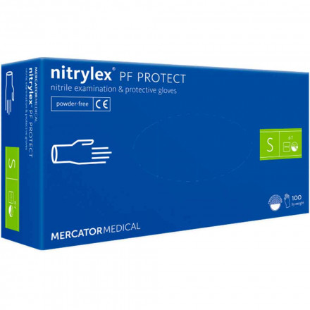 Перчатки нитриловые Nitrylex PF Protect голубые 50 пар S