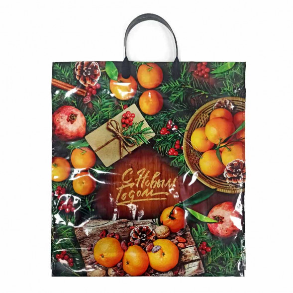 Пакет с пластмассовыми ручками Мандарины размер 40*44см 10шт