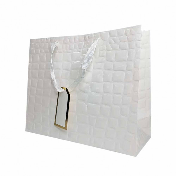 Пакет ЛЮКС Кожа белая лак размер 32*26*12см