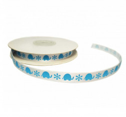 Лента атласная детская Слоники голубые размер 0,9см*18м