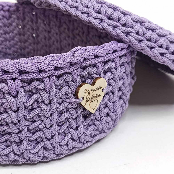 Шкатулка вязаная овальная лавандовая размер 21*16*7см