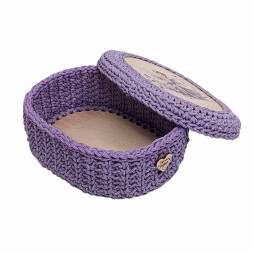 Шкатулка вязаная овальная лавандовая размер 21*16*7см