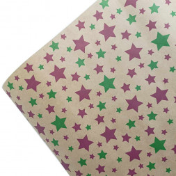 Бумага крафт в рулоне Звездочки пурпурные/зеленые размер 70см*10м