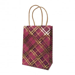 Пакет крафт Золотая клетка с крученой ручкой размер 12*17*7см