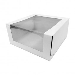 Коробка для торта с окном белая размер 225*225*110мм 