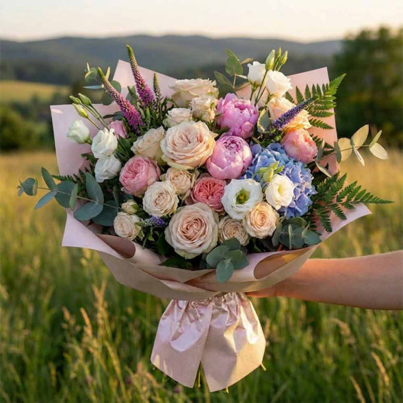 Пленка в рулоне Мерцание розовый пион размер 49см*4,6м 150мкм