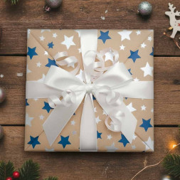 Бумага крафт в рулоне Звездочки синие/серебро размер 70см*10м