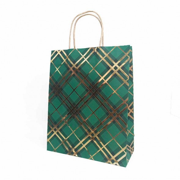 Пакет крафт Золотая клетка с крученой ручкой размер 25*31*11см