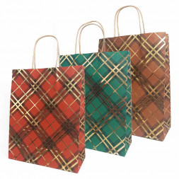 Пакет крафт Золотая клетка с крученой ручкой размер 25*31*11см