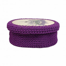 Шкатулка вязаная овальная яркая фиолетовая размер 21*16*7см